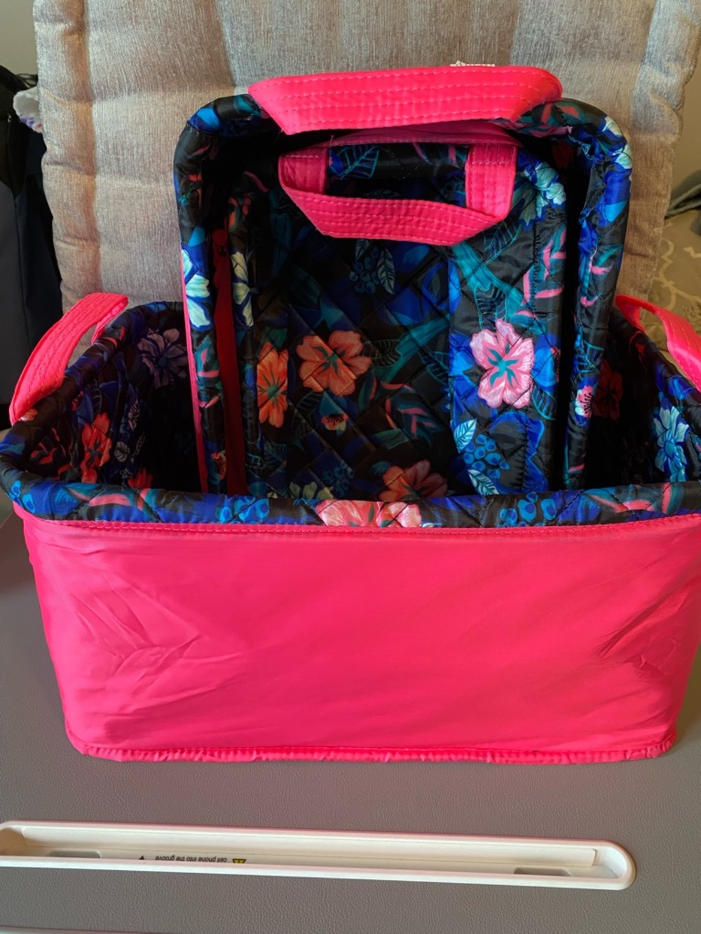 Lug Bright Pink Floral Organizer set of 3-reversible